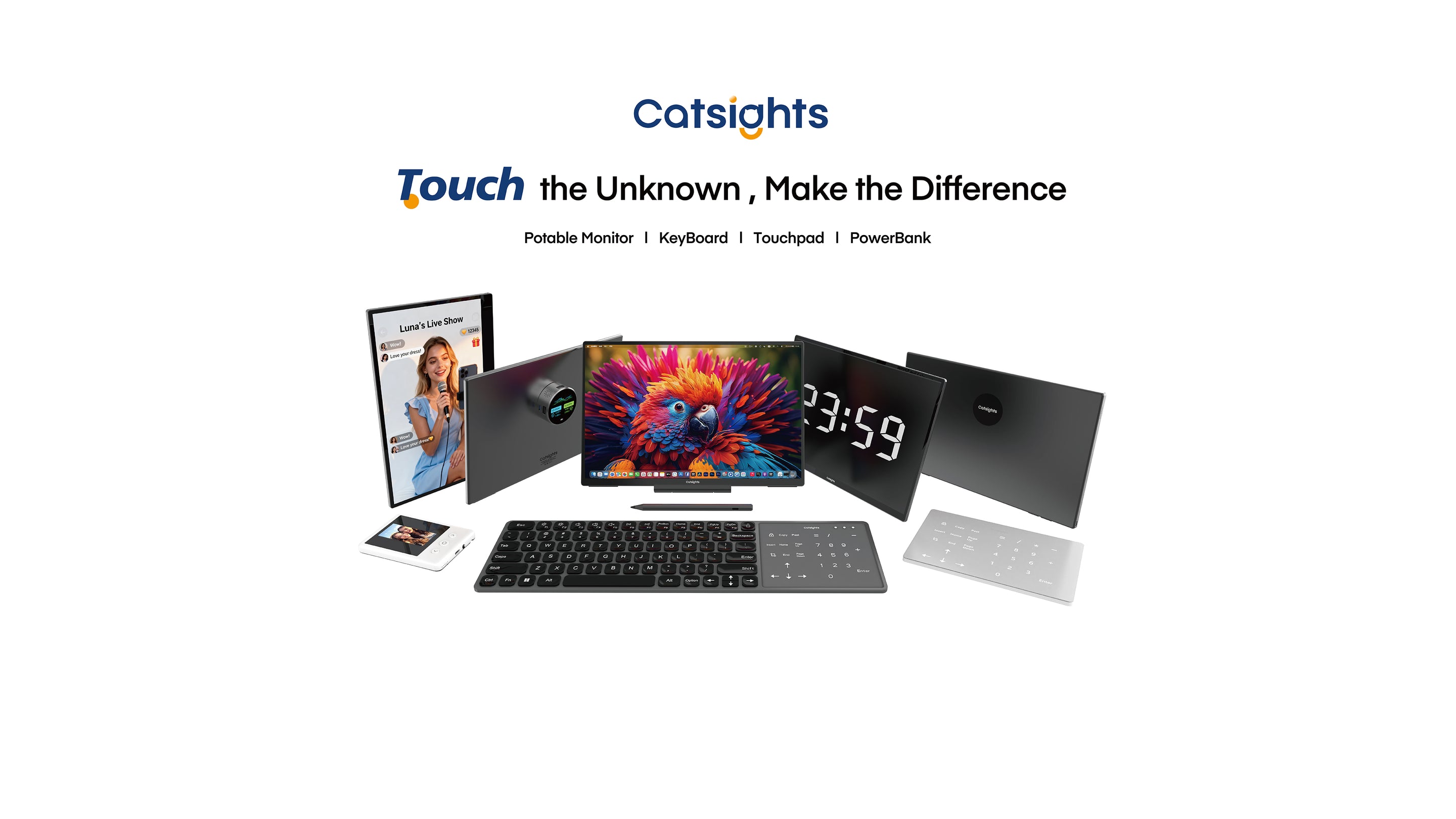 Catsights 便携显示屏组成的专注办公场景
